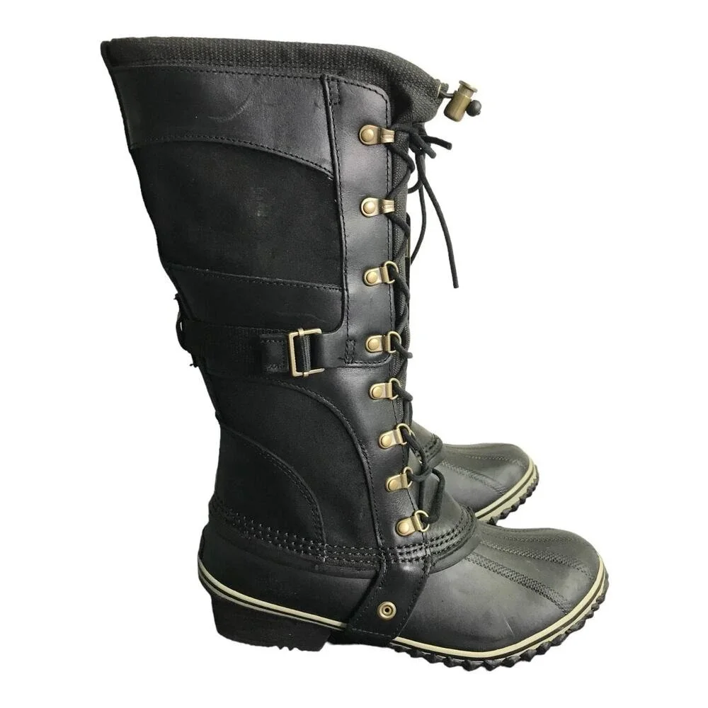 Sorel Conquest Carly 9.5 Black Leather‎ Winter Waterproof 15